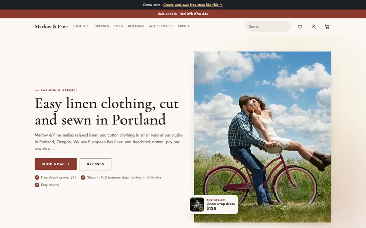 Home page of the Atelier demo shop