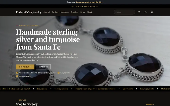 Home page of the Heirloom demo shop