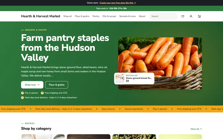 Home page of the Market demo shop