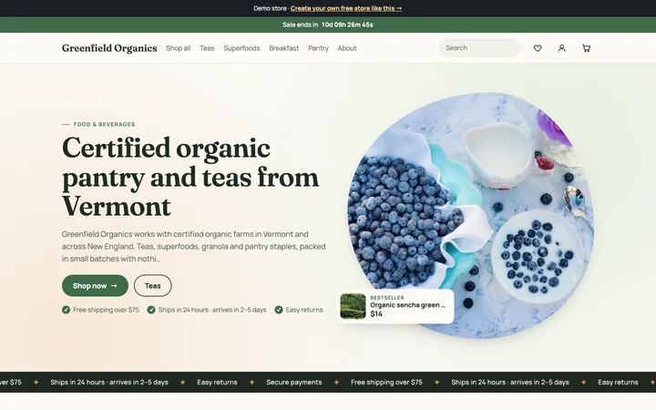 Home page of the Verde demo shop
